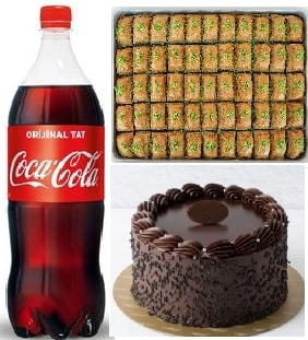Özel Gün Paketi Çikolatalı Pasta Fıstıklı Baklava ve 1 Litre Cola